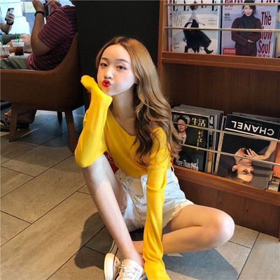 基础百搭糖果色长袖打底针织衫毛衣女韩版新款简约V领宽松套头潮