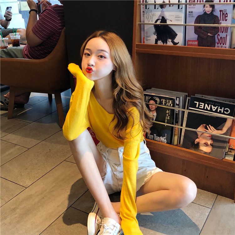 基础百搭糖果色长袖打底针织衫毛衣女韩版新款简约V领宽松套头潮