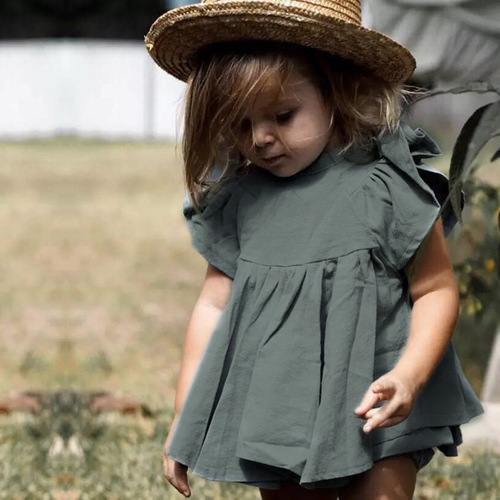Foreign trade children's clothing Korean style girls summer cotton and linen suit baby girl thin flying sleeve top shorts two-piece set