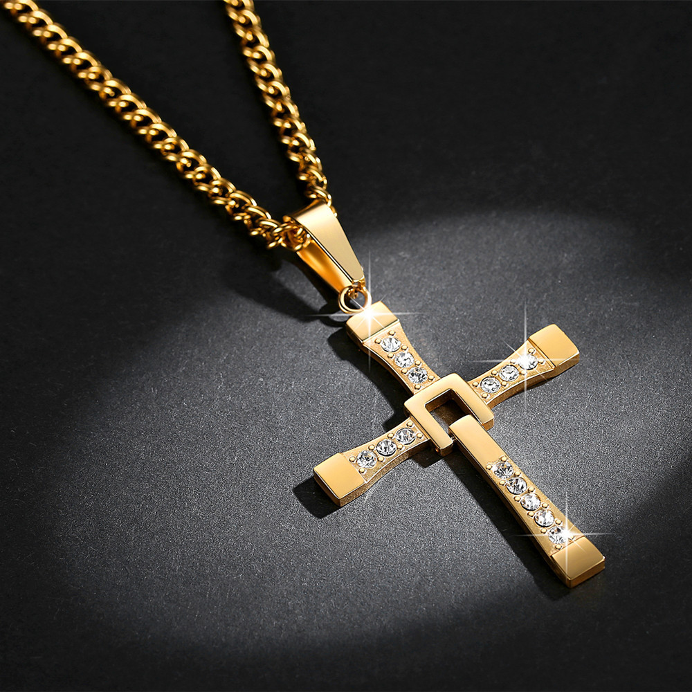 Cross Pattern Women's Gender Simple Style Cross Stainless Steel Inlay Zircon Pendant Necklace