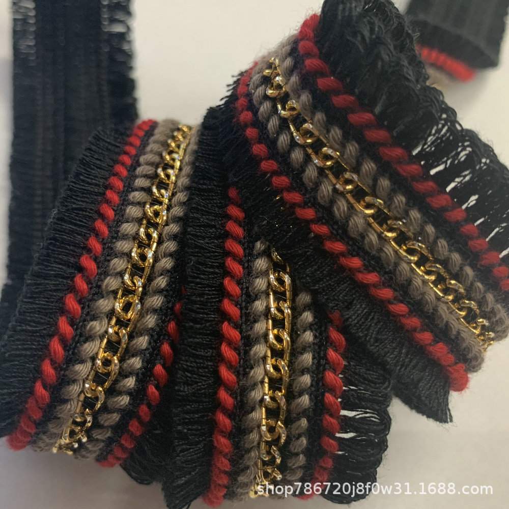 *(腾来）新款现货供应27MM间色排须织带车珠链织带小香风服装织带