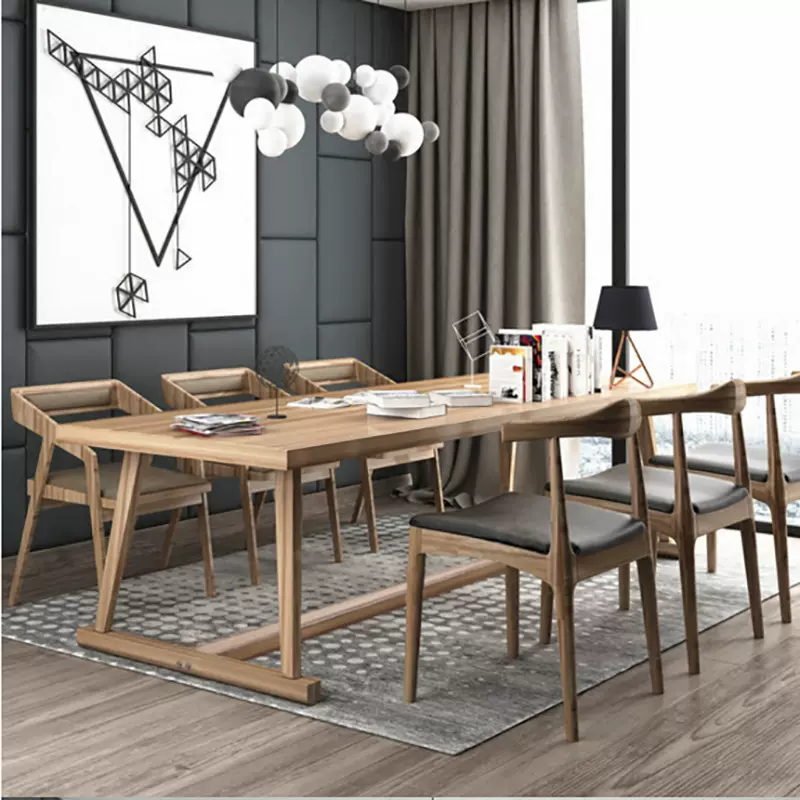 北欧实木办公桌 简约长条职员4人6人位办公桌大型会议室办公桌