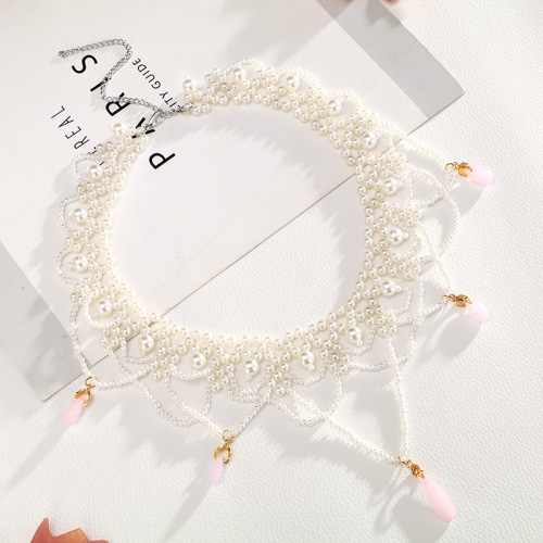 chinese hanfu hair accessory for girls Chinese hanfu Tang soft Tan collar Ru skirt ancient necklace pearl Wai bun forehead headdress ancient accessories