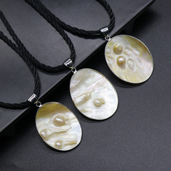 跨境熱賣 淡水珍珠白貝母貝包邊吊墜 簡約 女 歐美風項鍊流行飾品