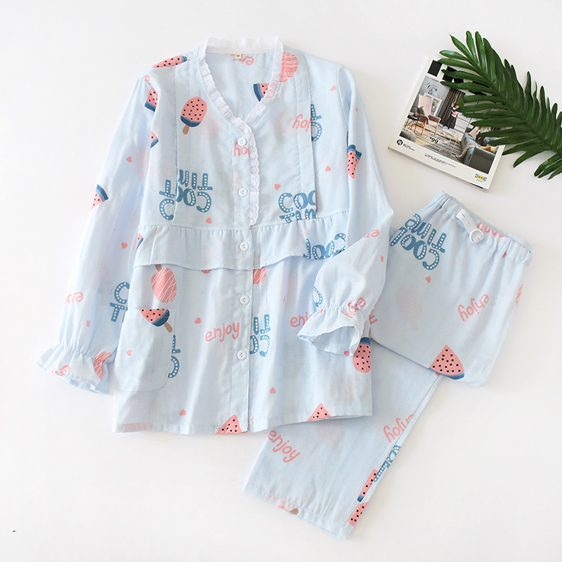 青いスイカVネックガーゼ月子服