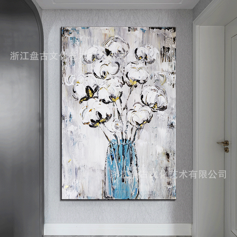 盘古原创油画清新风格花卉现代抽象油画 酒店卧房手工画定制批发