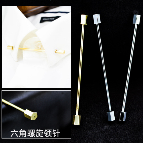 Snail craftsman hexagonal column shirt corner button spiral tie stick men's one-line collar pin jewelry Korean version manufacturer supply