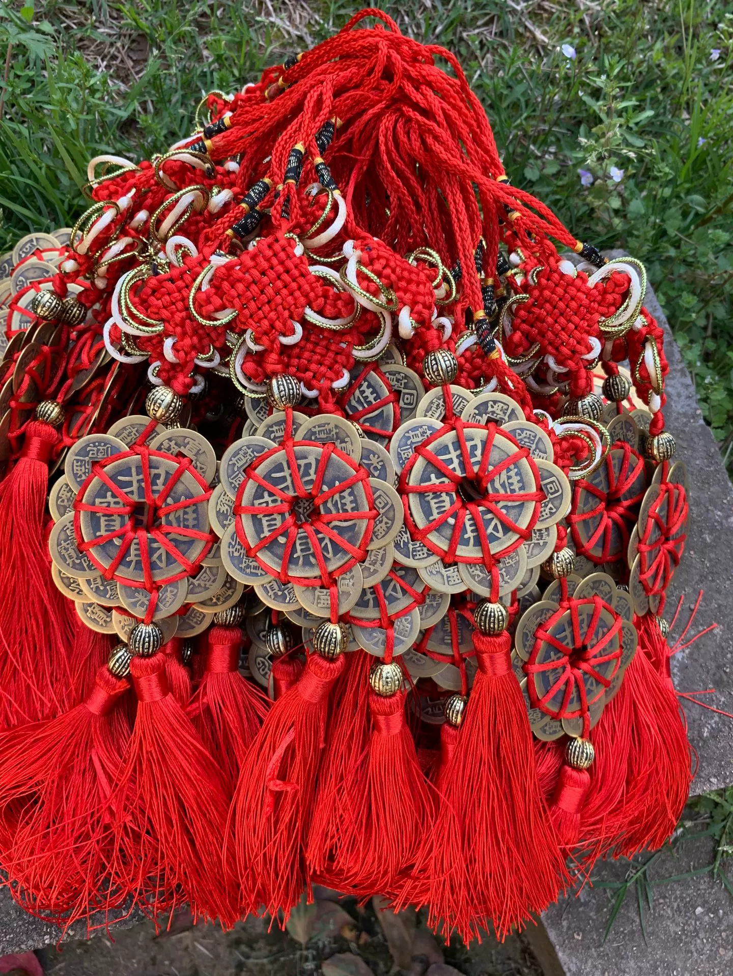 Подвеска для автомобиля и дома из чистой меди, с изображением цветов сакуры десяти императоров, премиум-класса, с золотой окантовкой, в виде узла, с монетами пяти императоров, для привлечения богатства, фэн-шуй