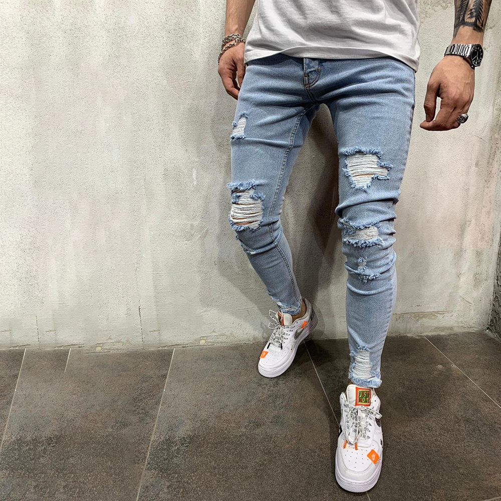 Jean Slim pour hommes, pantalon en Denim déchiré, petits pieds, tendance, grande taille, style européen_voghion.com