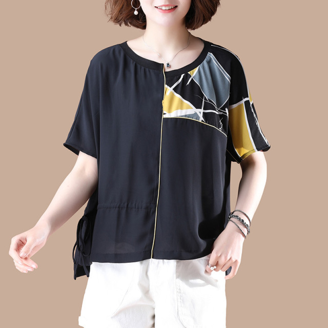 Chiffon shirts short sleeves colour-clashing t-shirts 