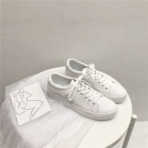 Internet celebrity white shoes women's Korean version versatile 2019 spring new ins street photography Hong Kong style flat women's shoes leather surface
