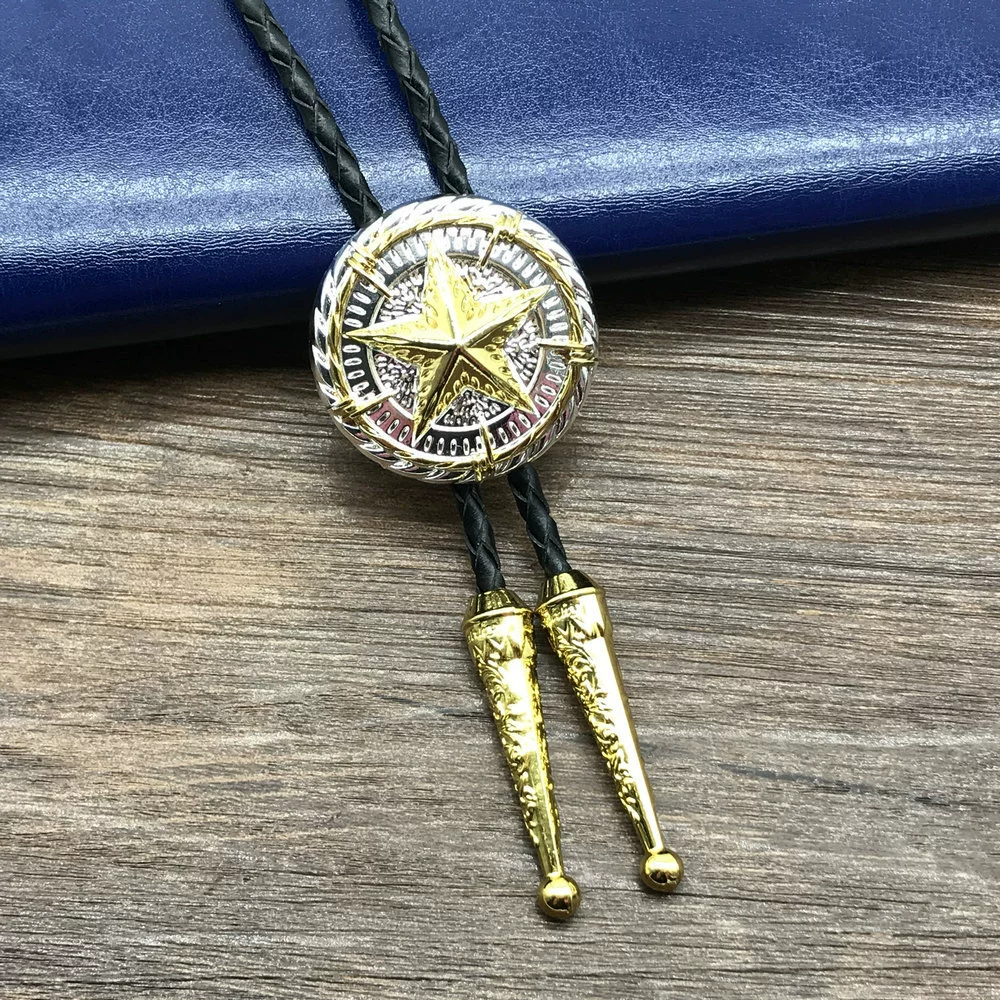 [Yin Su] Американский Техас Пентагон Bolo Tie Polo Bands Yinjie Золотое двухцветное гальваническое покрытие