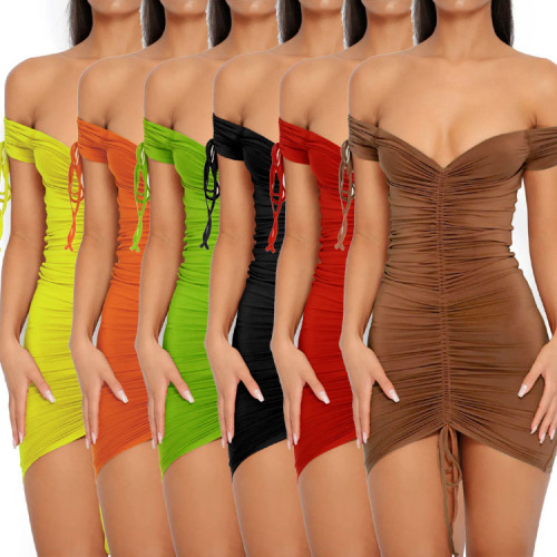 Draw string latin salsa dance dresses for girls women elastic sexy low-cut tight coffee red evening dress nightclub KTV bars hot pole dance costumes