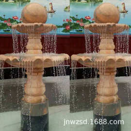 山东黄锈石喷泉水景石雕图片及价格 花岗岩石造球景观加工厂