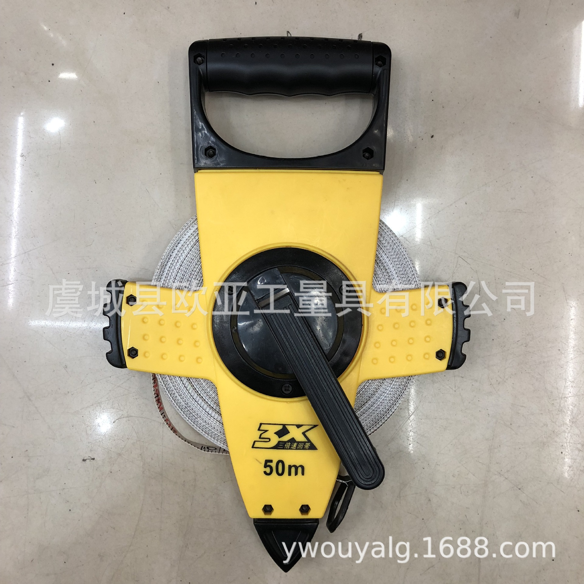 厂家直销三倍速纤维卷尺30米50米100米长卷尺圆盘卷尺手摇卷尺