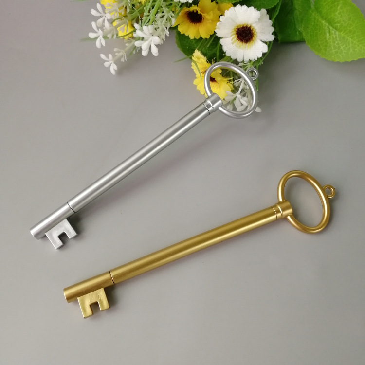 韩国创意复古金钥匙外形中性笔金属质感黑色0.38mm财务钥匙礼品笔