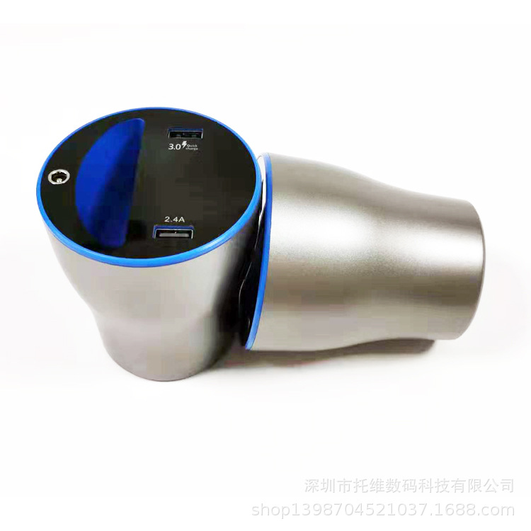 爆款新品多功能胎壓卡槽杯充QC3.0快充車充杯雙usb車載充電器