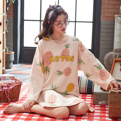 2020秋季长袖棉质女款睡裙卡通休闲可爱女生家居服薄款一件代发