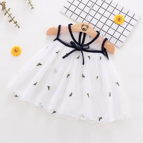 Q281 Children's clothing summer new product baby girl sleeveless mesh dress children's solid color small fresh embroidered skirt consignment sale