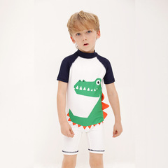 Children's swimwear, unisex one-piece quick-drying swim suit for kids, featuring a crocodile cartoon pattern, sun-protective swimwear and swim trunks for toddlers