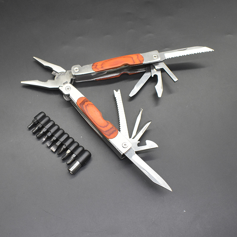 1多功能刀钳木柄 彩木钳子户外求生组合多用工具 折叠钳刀钳