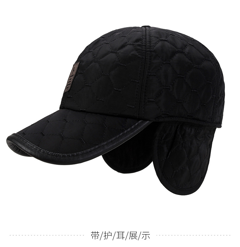Autumn hats, embroidered plaid, thickened duck tongue with ear protection, baseball middle-aged and men's winter elderly_voghion.com