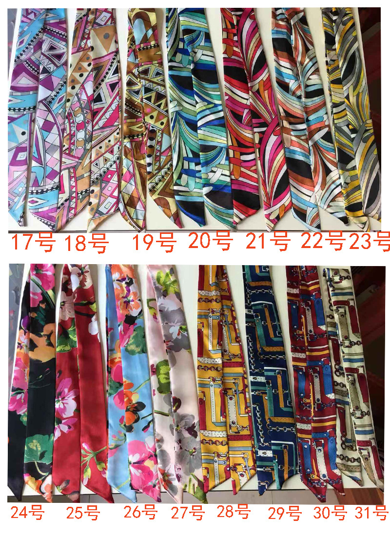Printed and patterned twill silk scarf manufacturer wholesale accessories silk scarves handbags tied with bows silk scarves striped flowers undefined