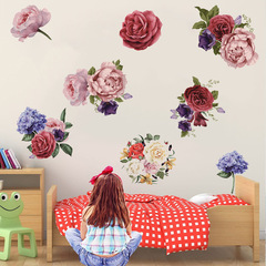 Kunshang Cross-border New Hand-painted Peony Rose Wall Sticker for Living Room and Bedroom, Removable Decorative Painting KS6724