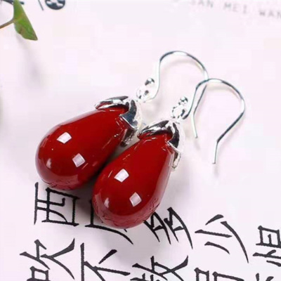 玉兰花开 银镶天然意大利沙丁红珊瑚拼接耳钩水滴形 安神助眠|ms