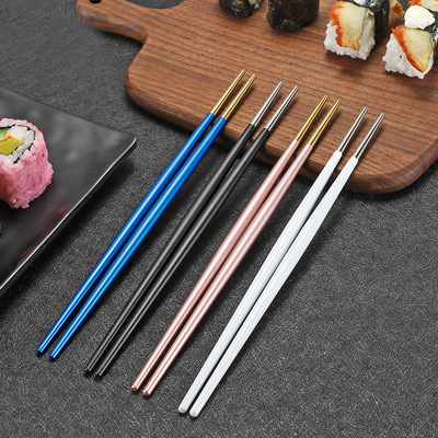 Portuguese style Stainless steel 304 Sushi chopsticks Japanese chopsticks with sharp tips household food chopsticks Red chopsticks