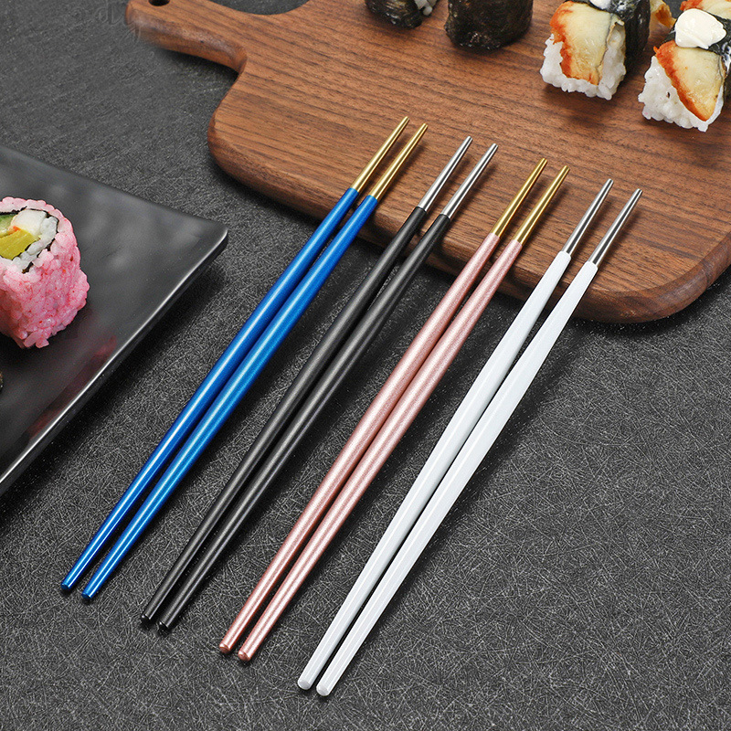 Portuguese style Stainless steel 304 Sushi chopsticks Japanese chopsticks with sharp tips household food chopsticks Red chopsticks