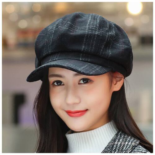 Beret women's autumn and winter British painter's hat men's Korean peaked cap women's Korean style versatile Japanese plaid octagonal hat