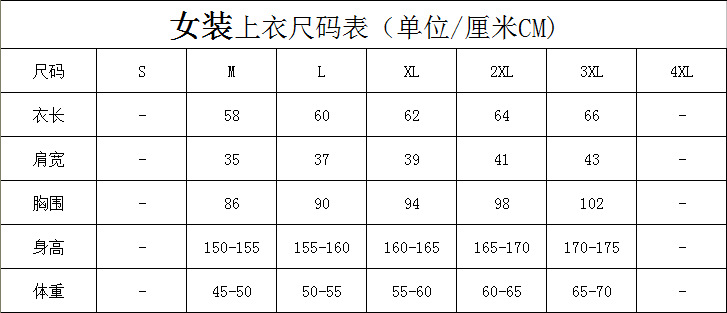 女装尺码表