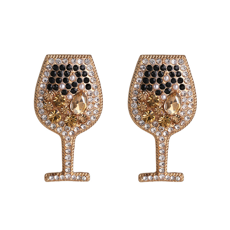 Fashion Wine Glass Diamond Alloy Acrylic Earrings Ear Studs display picture 7