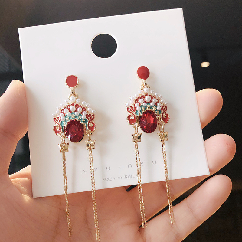 Peking Opera Crystal Earrings Retro Ethn...