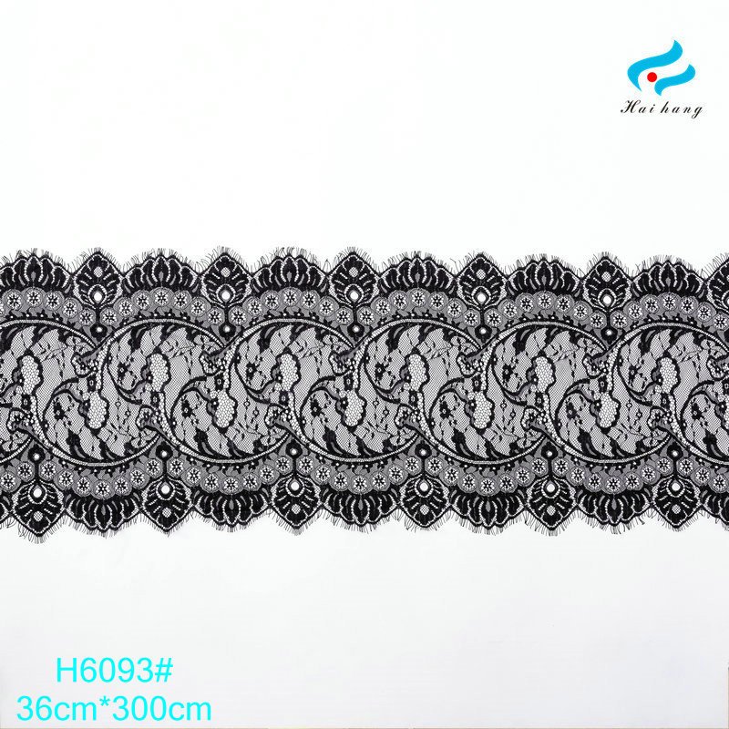 现货黑白色双边36cm薄款蕾丝睫毛花边 裙摆辅料DIY蕾丝花边