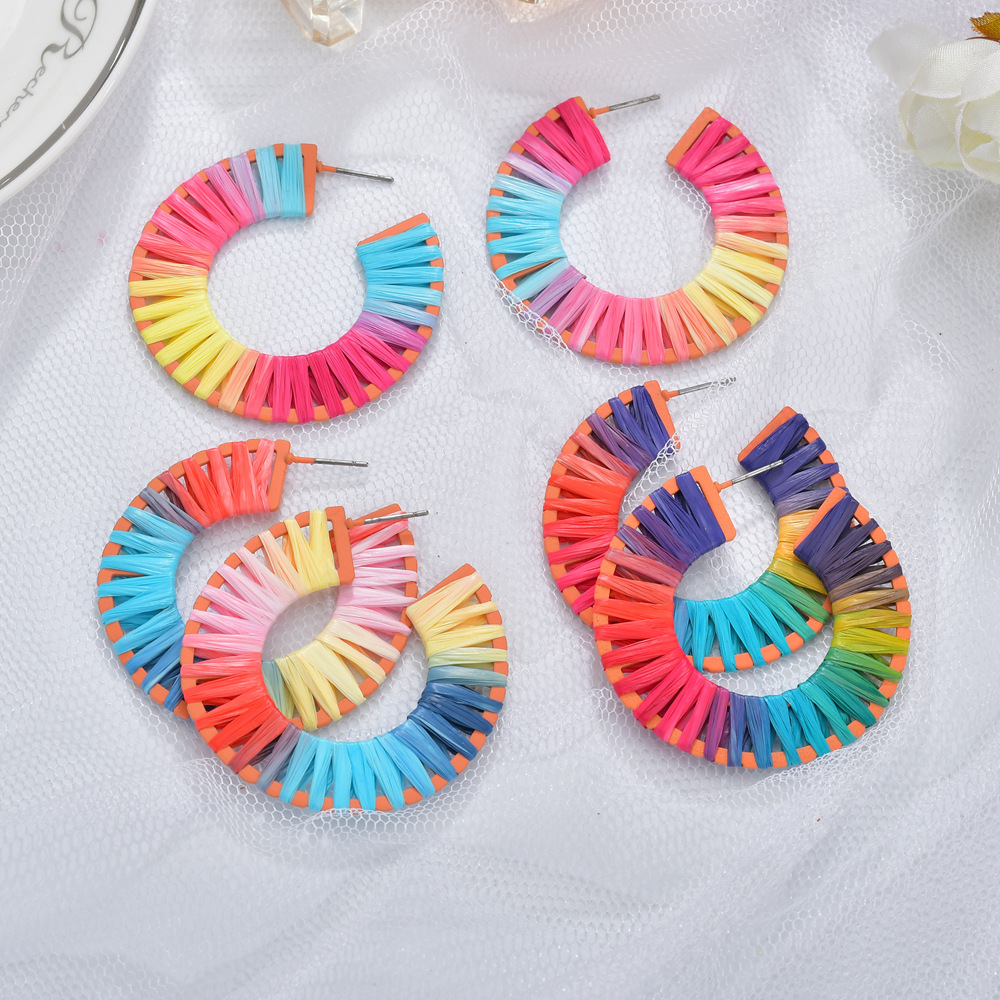New Fashion Spray Rubber Paint Geometric C-shaped Octagonal Raffia Fashion Earrings Women display picture 4
