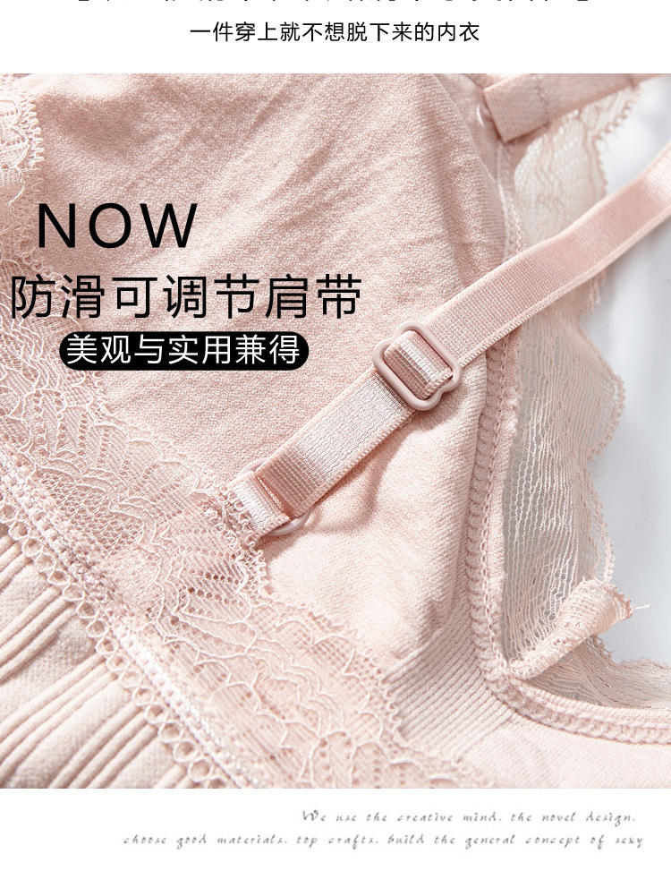 2020 new seamless ribbed lace adjustable back-hugging, popular women's bra with chest pads and no steel rings detail image 2