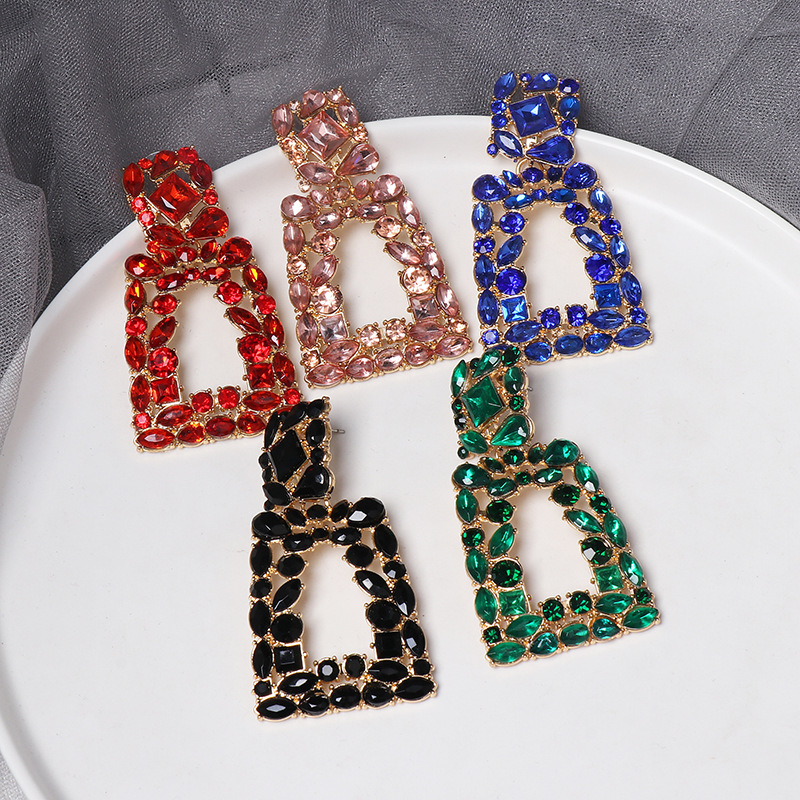 Aretes Huecos De Cristal De Colores Con Diamantes display picture 11