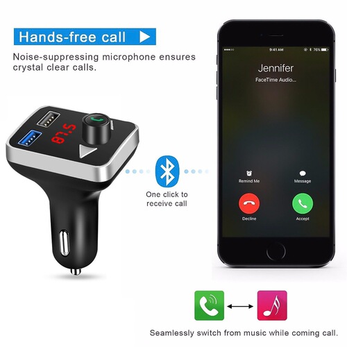 New Stereo Car FM Transmitter, Car Bluetooth Hands-Free, Car MP3 with Dual USB Charger
