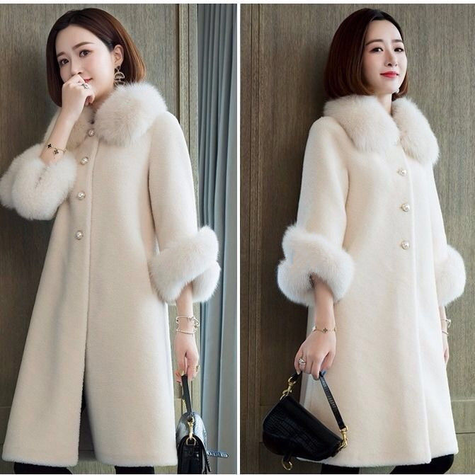 Abbigliamento Donna Cappotto di pelliccia di agnello Cappotto di pelliccia di volpe medio e lungo da donna Cappotto di pelliccia di velluto granulare_voghion.com