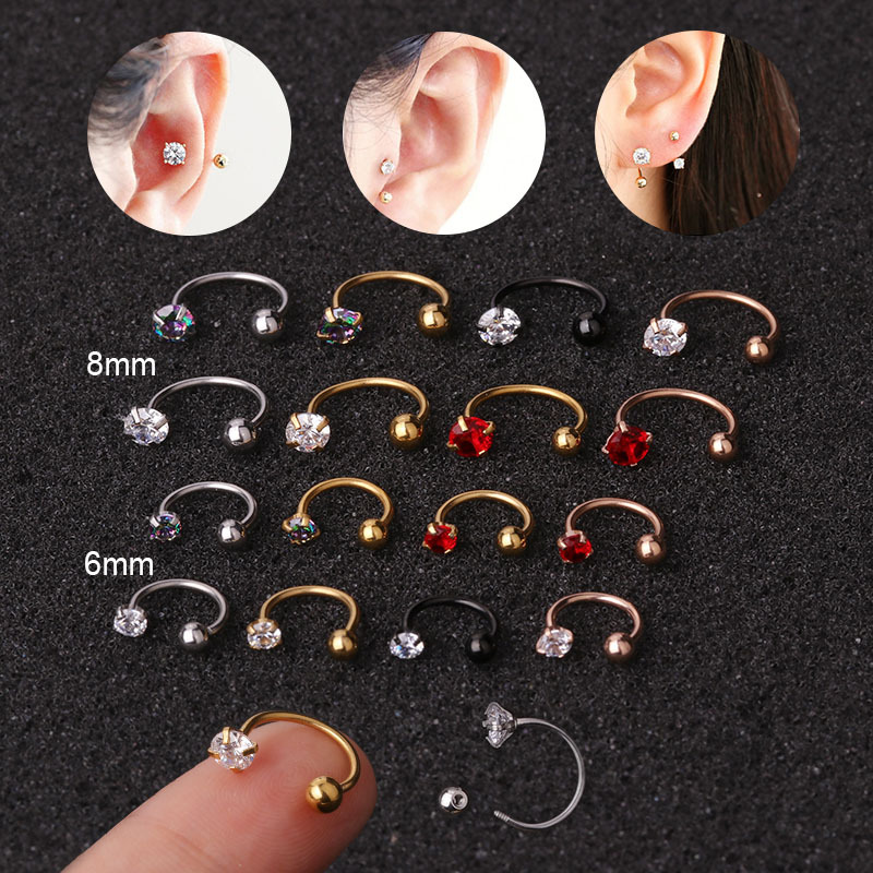 Cross border hot selling C-type ear bone nail simple 4-claw zircon inlaid ear nail female European and American personalized ear puncture jewelry