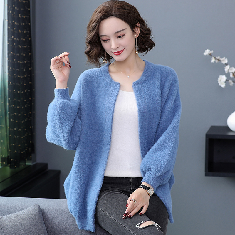 Sweater women 2019 Puyuan Autumn and winter new pattern Imitation mink Cardigan Solid Easy Korean Edition leisure time keep warm On behalf of