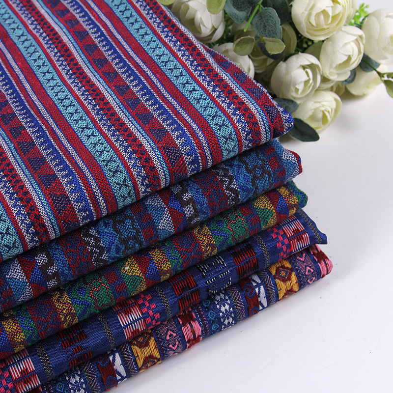 【厂家直销】新款几何条纹民族风仿麻服装面料 工艺品装饰用布