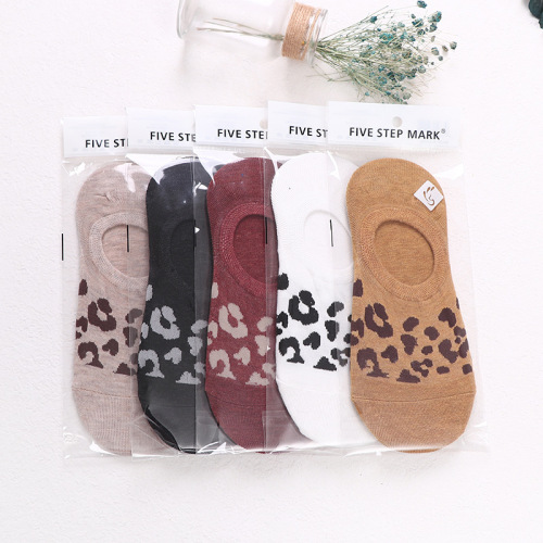 Independently packaged leopard print socks for women summer thin invisible socks cotton boat socks women's shallow socks wholesale