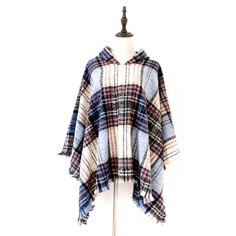 Capa a cuadros con capucha unisex otoño invierno poncho_voghion.com