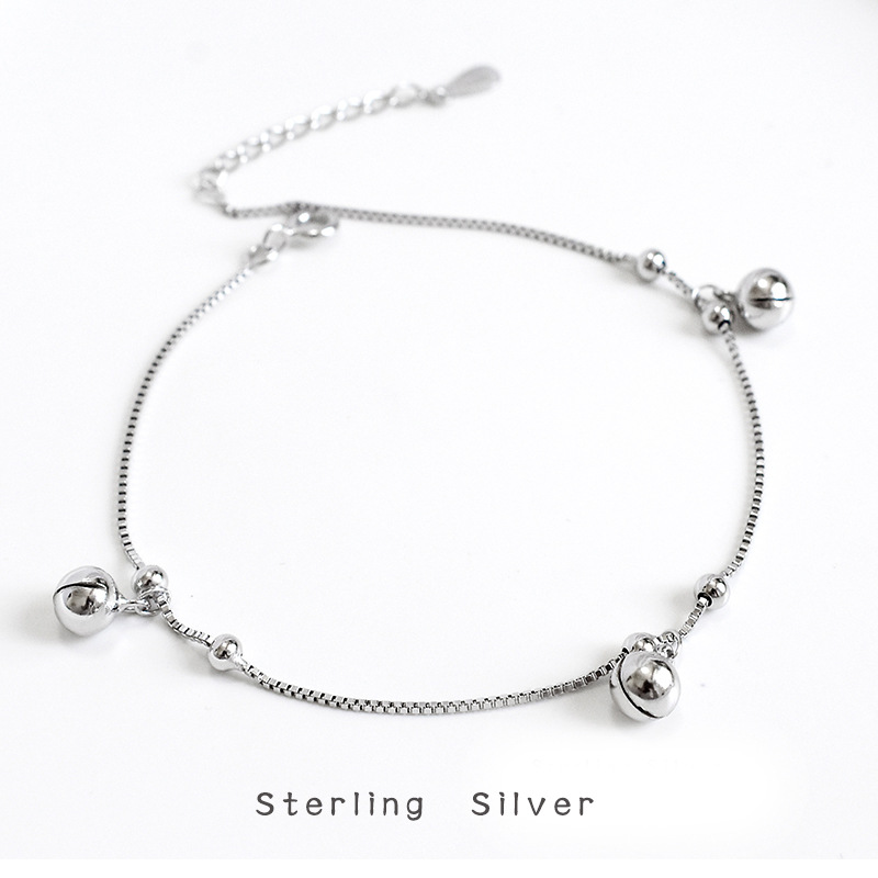 s925 Sterling Silver Bell anklets Korean Edition CHIC Simplicity personality Female models temperament Female models Sandy beach Foot ornaments fashion Jewelry