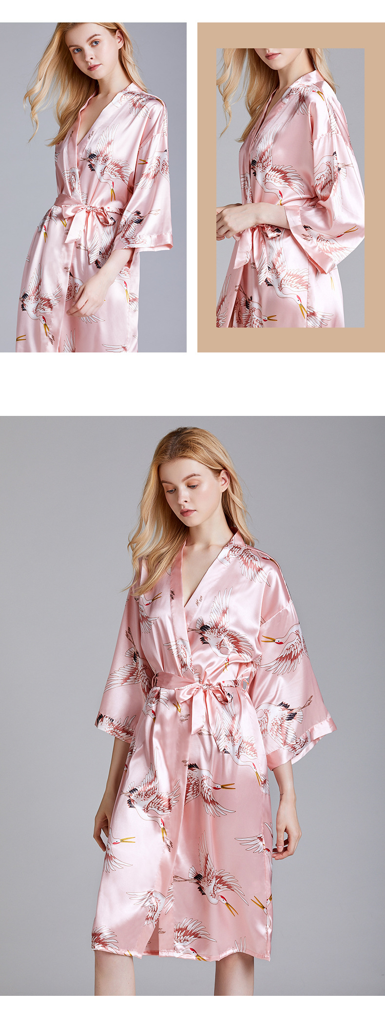 Silk  Pajamas Summer Fashion  New  Long Simple  Red  Robe Home Pajamas Wholesale Nihaojewelry display picture 5