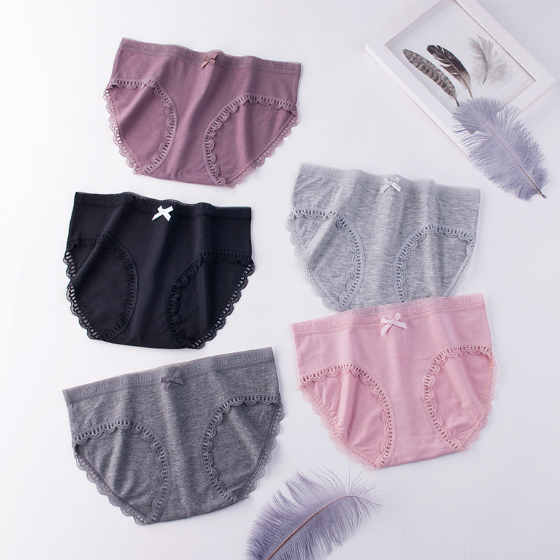 2019新款中腰女士三角裤性感蕾丝边柔软透气高弹力莫代尔棉内裤女|ru