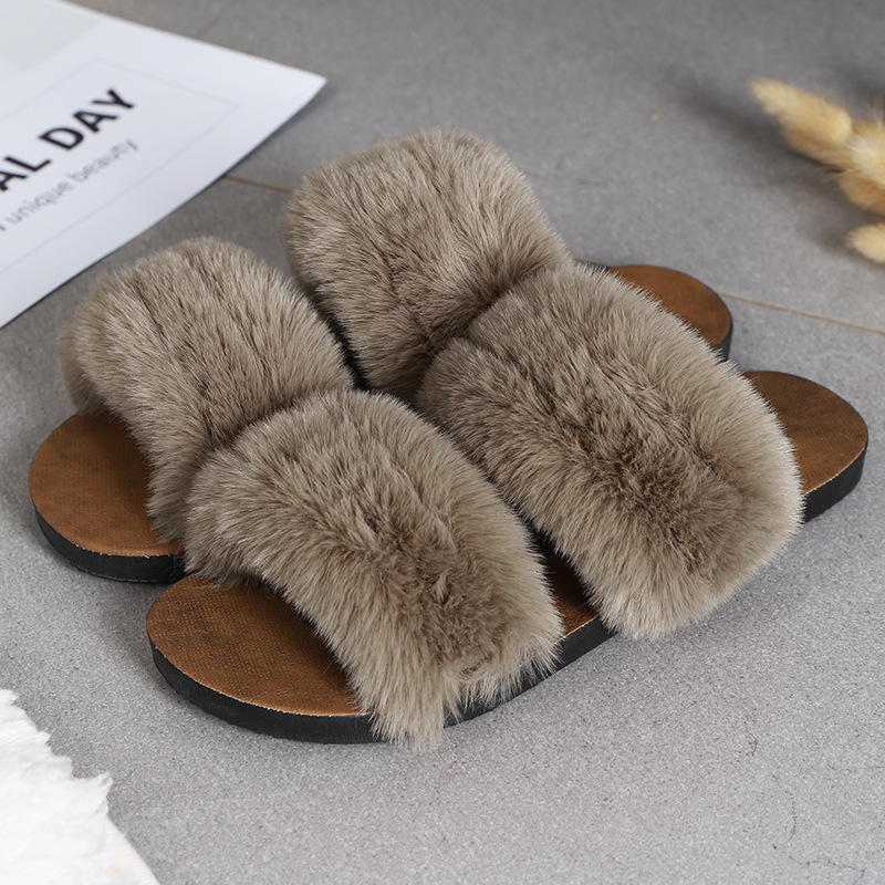 Nuevo peludo zapatillas de mujer desgaste infrarrojo neto todo-fósforo de moda de dos polos Zapatillas de lana chica plana Otoño e Invierno sandalias de interior